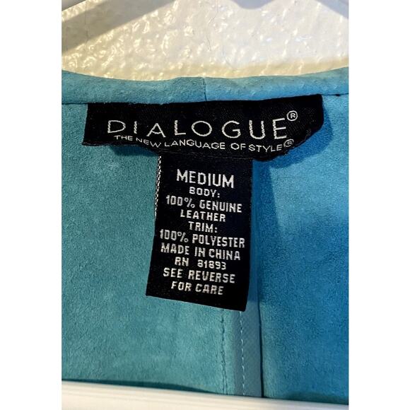VTG Dialogue Teal Genuine Suede Leather Draped Chiffon Ruffled Jacket Size M Y2K - Picture 2 of 7